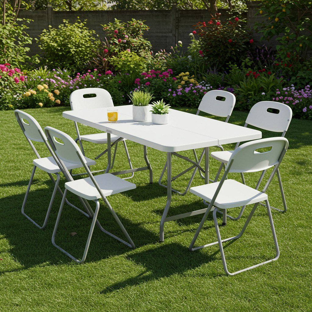 Combo mesa plegable + 6 sillas plegables, ideal para fiestas y reuniones
